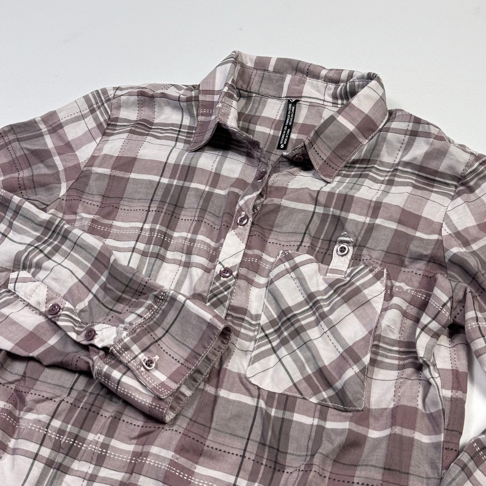 KUHL Shirt Womens Medium Purple Gray Plaid Tencel Long Sleeve Popover Henley